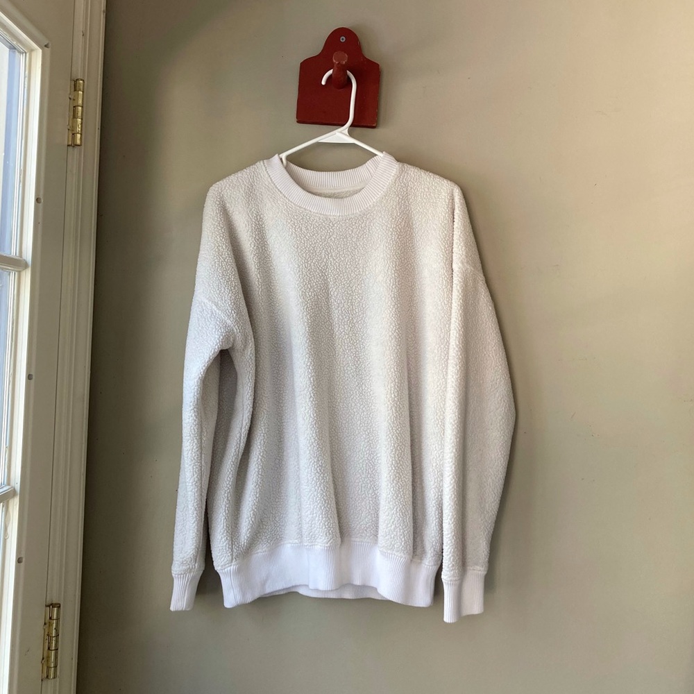 Aerie White Sherpa Oversized Sweatshirt M
